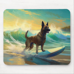 Mousepad Pintura de Surf na Praia com Malinoi Belga