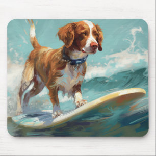 Mousepad Pintura de Surf na Praia do Brittany Spaniel 
