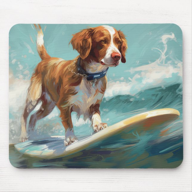 Mousepad Pintura de Surf na Praia do Brittany Spaniel  (Frente)