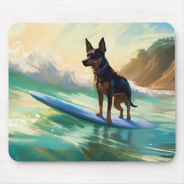 Mousepad Pintura de Surf na Praia do Kelpie Australiano (Frente)