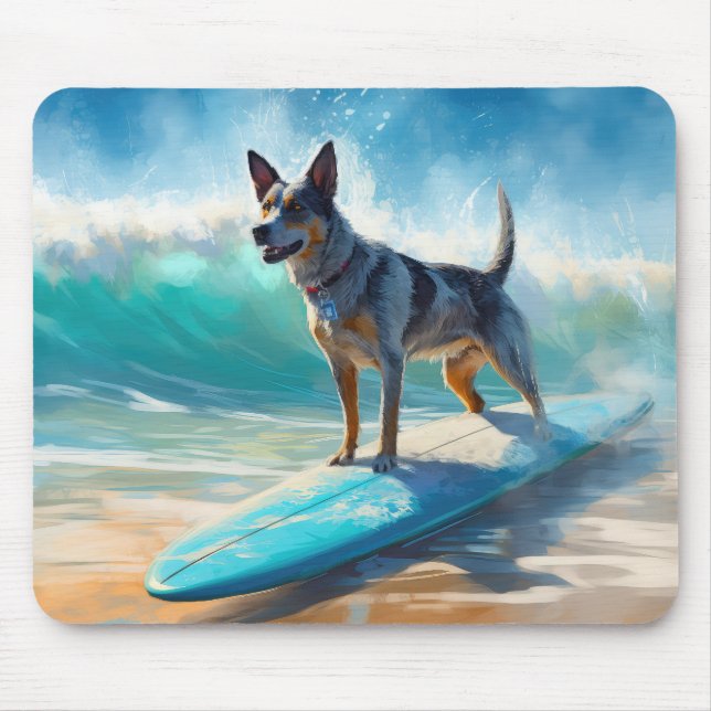 Mousepad Pintura de Surfe em Praia Blue Heeler (Frente)