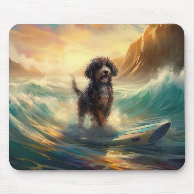 Mousepad Pintura de surfe na praia de Bernedoodle (Frente)