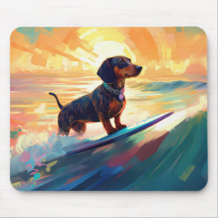 Mousepad Pintura de surfe na praia de Dachshund