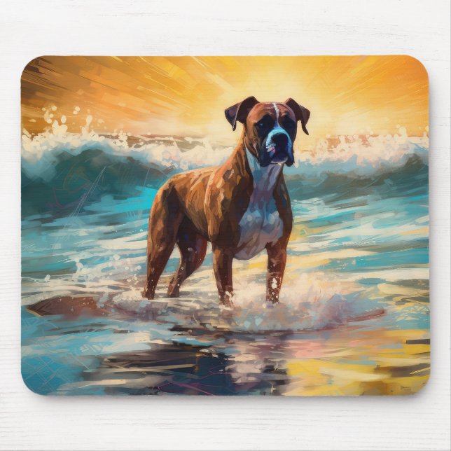 Mousepad Pintura de surfe na praia do Boxer (Frente)