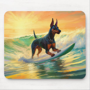 Mousepad Pintura de surfe na praia do Doberman