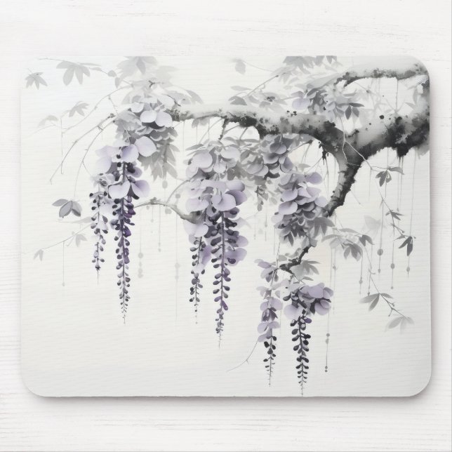 Mousepad Pintura de Tinta de Flores de Wisteria (Frente)