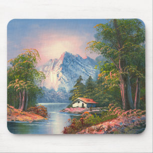 Mousepad Pintura de uma cabine ao longo de um rio da
