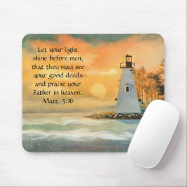 Mousepad Pintura do Farol do Verso da Bíblia Cristã ao Pôr 