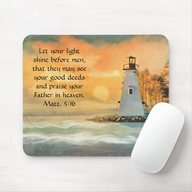 Mousepad Pintura do Farol do Verso da Bíblia Cristã ao Pôr  (Com mouse)