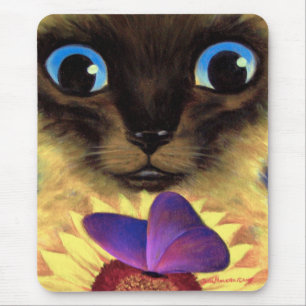 Mousepad Pintura do gato Siamese com a borboleta - multi
