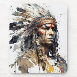 Mousepad Pintura do Guerreiro de Retratos Indiano Nativo