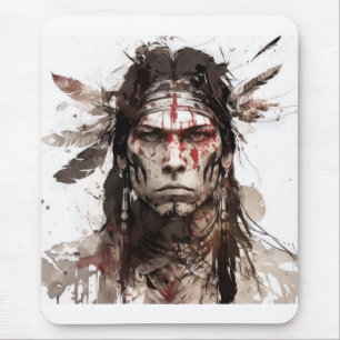 Mousepad Pintura do Guerreiro de Retratos Indiano Nativo
