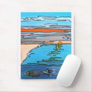 Mousepad Pintura do Nascer do Sol no Oceano em 8-Bit por Al