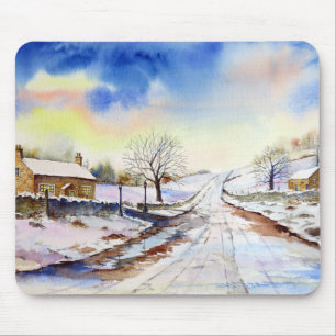 Mousepad Pintura do Paisagem de Aquarela da Faixa de invern