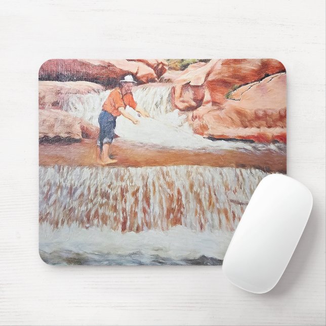 Mousepad Pintura do pescador em cascata (Com mouse)