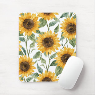 Mousepad Pintura em Aquarela de Girassóis Florais Amarelos