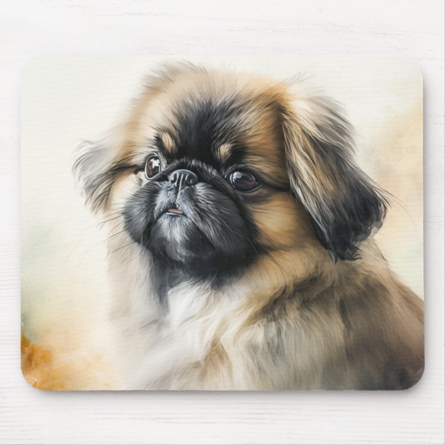 Mousepad Pintura em Aquarela de Pekingese Cuja Cãozinha (Frente)