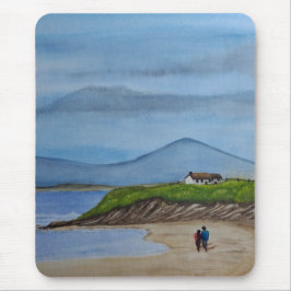 Mousepad Pintura em aquarela de um dia romântico na praia