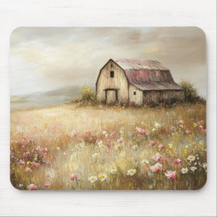 Mousepad Pintura em Campo de Flor Selvagem Russo Branca
