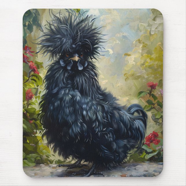 Mousepad Pintura em Frango Preto Silkie (Frente)