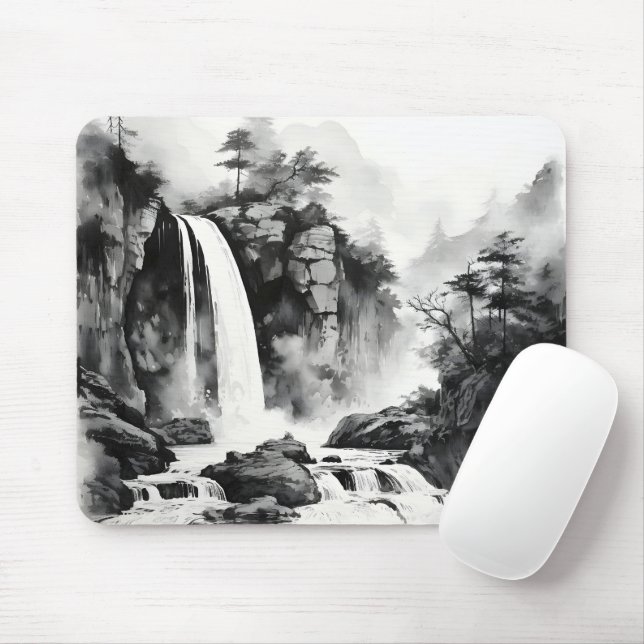 Mousepad Pintura em Tinta da Ásia em Cascata (Com mouse)