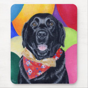 Mousepad Pintura feliz preta de Labrador Birthay