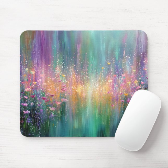 Mousepad Pintura Floral Abstrata com Cores Vibrantes (Com mouse)