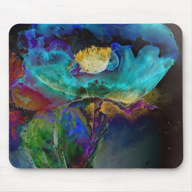 Mousepad Pintura floral romântica elegante de teal (Frente)