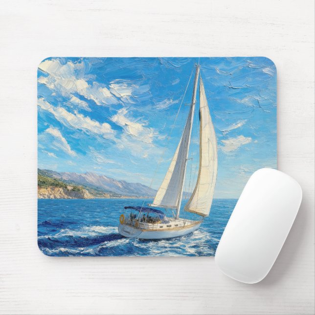 Mousepad Pintura Impasto de Barco à Vela  (Com mouse)