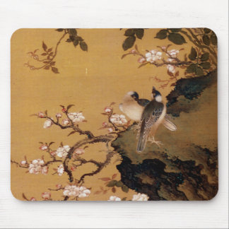 Mousepad Pintura japonesa velha do vintage de dois pássaros