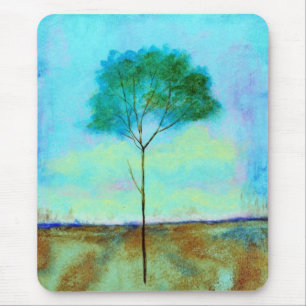 Mousepad Pintura magro solitária da árvore da arte abstra