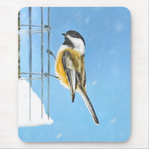 Mousepad Pintura no alimentador - Arte de pássaro original