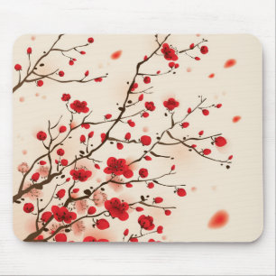 Mousepad Pintura oriental do estilo, flor da ameixa no