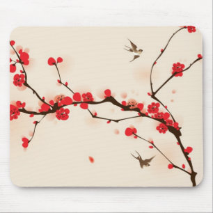 Mousepad Pintura oriental do estilo, flor da ameixa no