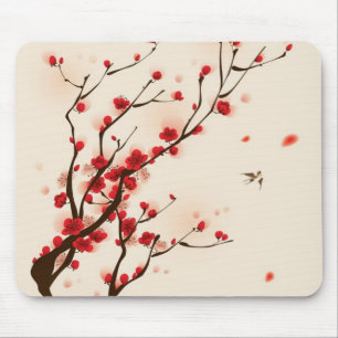 Mousepad Pintura oriental do estilo, flor da ameixa no