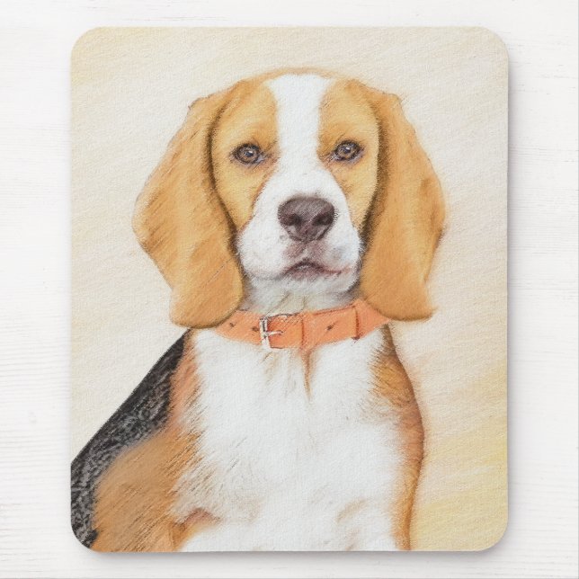 Mousepad Pintura Original de Cachorro Beagle Arte Animal Or (Frente)