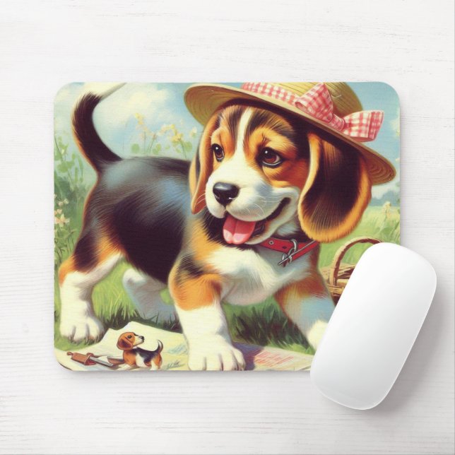 Mousepad Pintura para puppy com beagle (Com mouse)