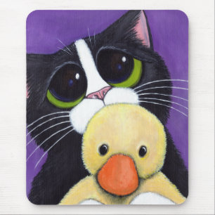Mousepad Pintura Scared do gato do smoking e do pato do
