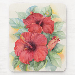 Mousepad Pintura tropical da flor do hibiscus vermelho -