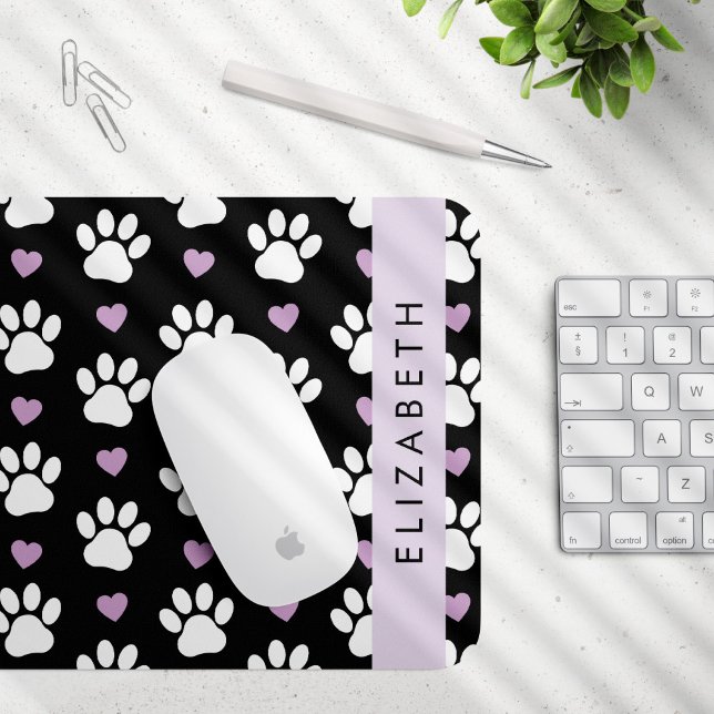 Mousepad Pinturas De Cães, Patas Brancas, Corações Lilases, (Criador carregado)