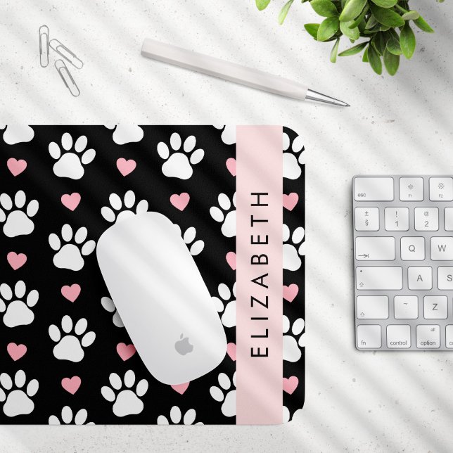 Mousepad Pinturas De Cães, Patas Brancas, Corações Rosa, Se (Criador carregado)