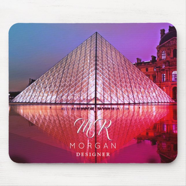 Mousepad Pirâmide do Louvre, Nome do DIY e Monograma Texto  (Frente)