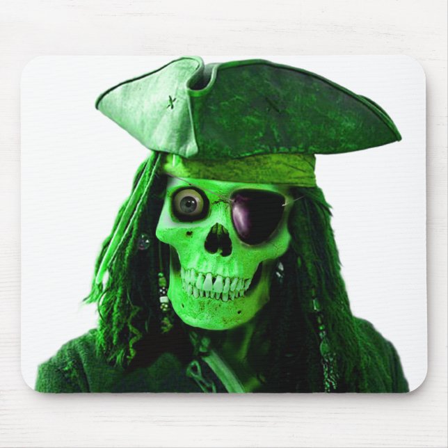 Mousepad Pirata verde de néon com skully & remendo (Frente)