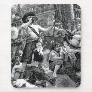Mousepad Piratas antigos lutando e bebendo no navio