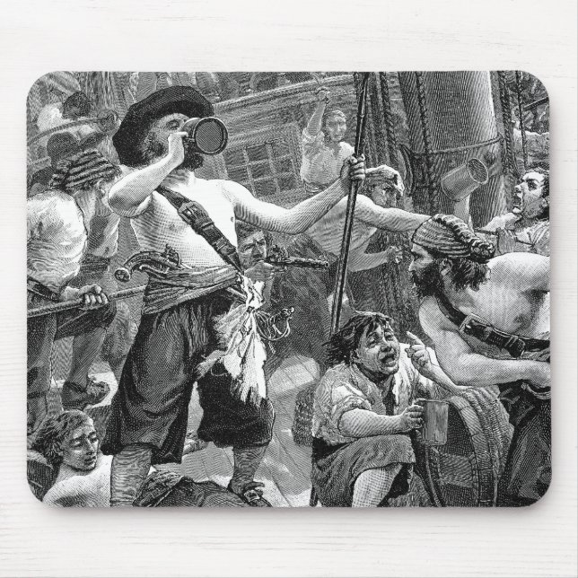 Mousepad Piratas Antigos Lutando e Bebendo no Navio (Frente)