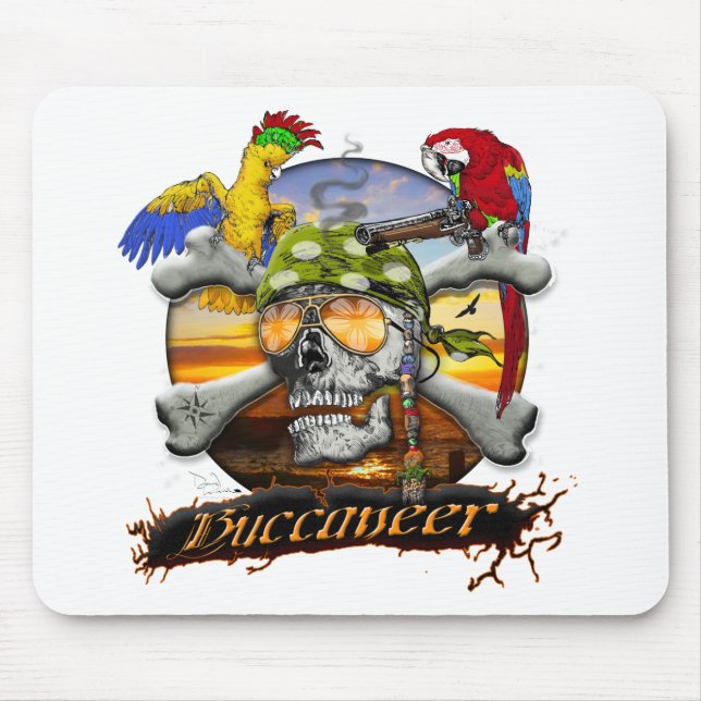 Mousepad Pirate Parrots Skull e Cross Bones (Frente)
