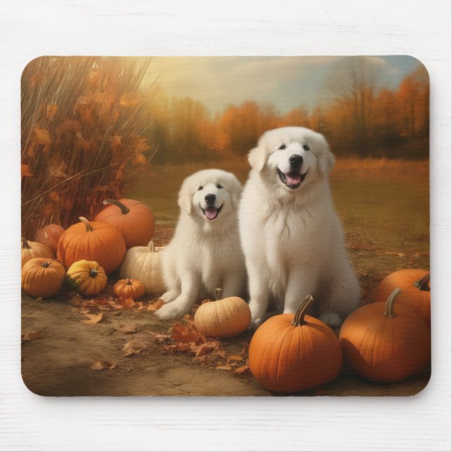 Mousepad Pirenéus excelentes Puppy Autumn Delight Pumpkin (Frente)