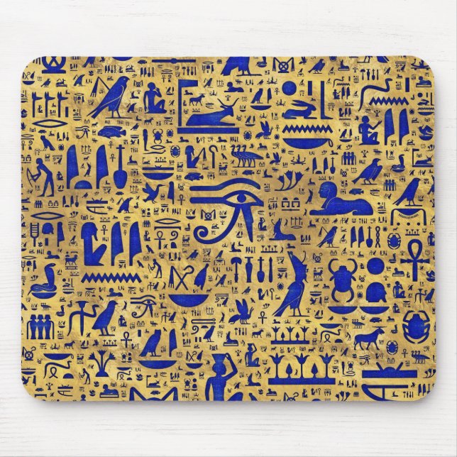 Mousepad Piroglífico egípcio Lapis Lazuli e Dourado (Frente)