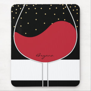 Mousepad Piso de Rato Taça de Vinho Tinto Dourado Preto e B