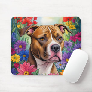 Mousepad Pitbull no Jardim Flor